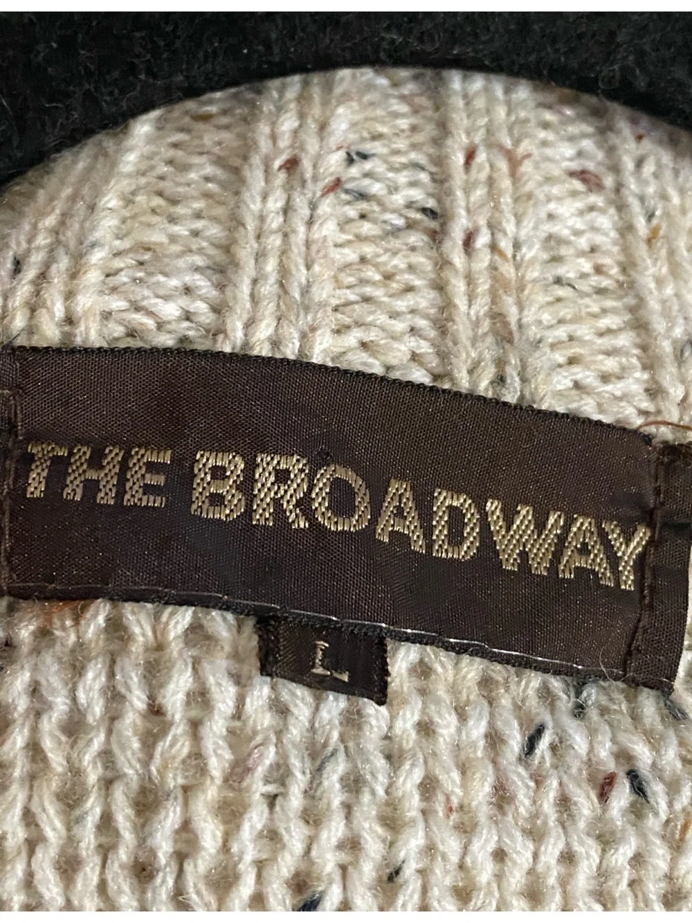 Vintage The Broadway Fisherman Sweater L Full Zip Cable Knit Oatmeal Coastal